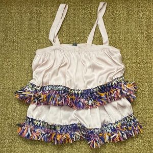 Koch pink satin fringe trim xs Goldie top